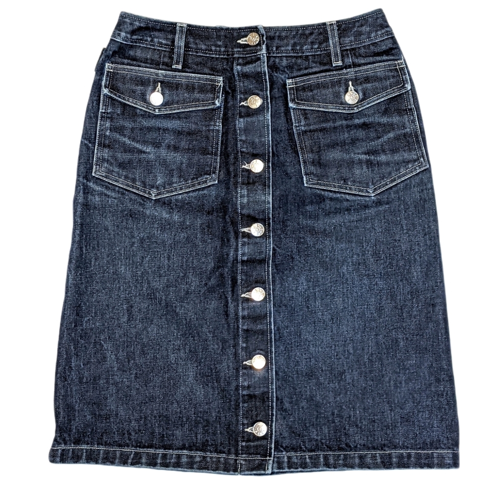 Agnes B. Dark Blue Button-Front Denim Skirt